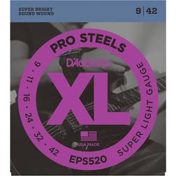 D'Addario Cuerdas de Guitarra ProSteels Cuerdas de Guitarra Eléctrica Round Wound Brighter, Crunchier, Increased Sustain EPS520 Super Light, 9-42