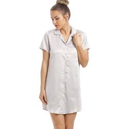 Camille Luxurious Knee Length Satin Nightshirt - Silver