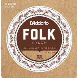 D'Addario Corde EJ33 in nylon per chitarra folk, con pallino finale, bronzo 80/20/cantini in nylon trasparente