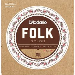 D'Addario Corde EJ32 in nylon per chitarra folk, con pallino finale, Silver Wound/cantini in nylon nero