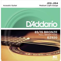 D'Addario Cuerdas Guitarra Acustica, Cuerdas de Guitarra, Cuerdas de Guitarra Acustica, EZ920 Juego de cuerdas para guitarra acústica, Medio Ligero,material de bronce 012-054