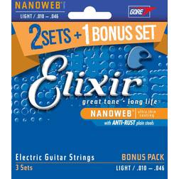 Elixir Nanoweb 16542 Pack de 3 jeux de cordes électriques Light 10-46