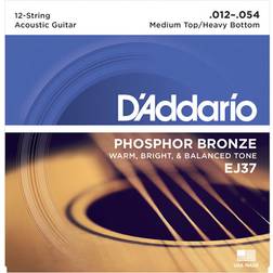 D'Addario Cuerdas Guitarra Acustica Cuerdas de Guitarra Cuerdas de Guitarra Acustica EJ37 Med. Top/Hvy. Bottom, 12-String, 12-54 1-Paquete