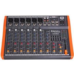 Ibiza MX401 Completo mezclador semiprofesional de 4 canales (ecualizador de 5 bandas) con entradas de micrófono y línea y salidas REC, RCA, auriculares y AUX USB Negro y naranja