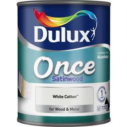 Dulux Once Satinwood Metal Paint, Wood Paint White Cotton 0.75L