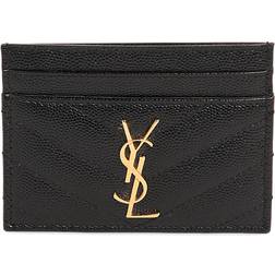 Saint Laurent Monogram Grain de Poudre Card Case - Black