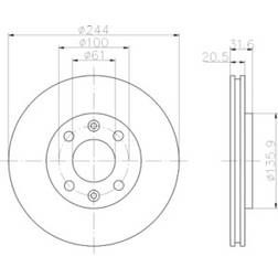 HELLA PAGID 8DD 355 102-151 20,7mm 100mm Ventilación Externa