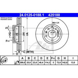 ATE 24.0125-0188.1 Disco De Freno 25.0 mm 5 114.3 mm Ventilado Revestido