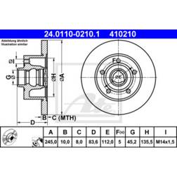 ATE Discos de Freno AUDI A4 B5 10,0 mm 5 112,0 mm Macizo Revestido 24.0110-0210.1