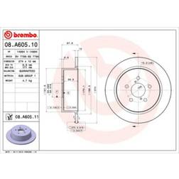 Brembo 08.A605.11 Coated Disc Line 10mm 5 Plein Revêtu