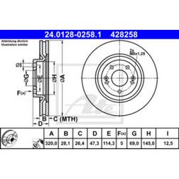 ATE 24.0128-0258.1 Disque De Frein 320,0 28,1 5 114,3 Ventilé Revêtu Allié