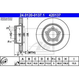 ATE Discos de Freno Audi A8 D2 19.9 mm 5 112.0 mm Ventilado Revestido 24.0120-0137.1