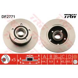 TRW Discos de Freno AUDI A4 B5 9.9 mm 5 112 mm Macizo Barnizado DF2771 8D0615301B