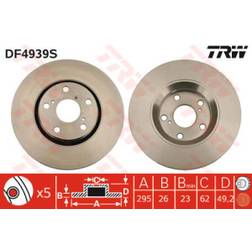 TRW Disque De Frein DF4939S 295-26 5 114.3 mm Ventilé Peint À Haute Teneur En Carbone DF4939S