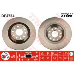 TRW Jarrulevyt Tuuletettu DF4754 Jarrulevy VW,AUDI,SKODA,Golf V Schrägheck (1K1),Golf VII Schrägheck (5G1, BQ1, BE1, BE2),GOLF VI (5K1)