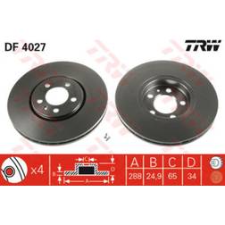 TRW Disque De Frein DF4027 25 5 100 Ventilé Peint À Haute Teneur En Carbone