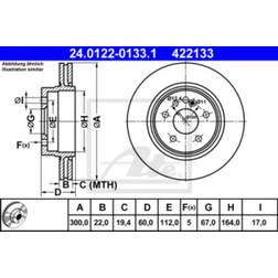 ATE 24.0122-0133.1 Disco De Freno Carbonizado 22.0 mm 5 112.0 mm