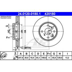 ATE 24.0120-0180.1 Disco De Freno 20.0 mm 4 100.0 mm Ventilado Revestido
