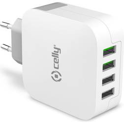 Celly Caricabatterie da rete con 4 Porte usb, Colore Bianco