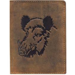 Greenburry Vintage Wildboar Portrait Leather Wallet - Antique Brown
