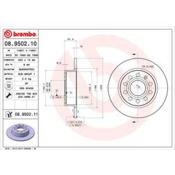 Brembo Disco Freno 08.9502.11 253 10 5 Pieno Rivestito Caddy 3 Golf 5 Golf 6 Seat Leon III Hatchback