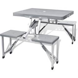 vidaXL Foldable Camping Table Set With 4 Stools Aluminum Light Grey