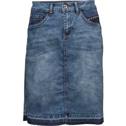 Cream Patch Denim Skirt - Rich Blue Denim