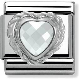 Nomination Composable Classic Link Heart Shaped Faceted Charm - Silver/White