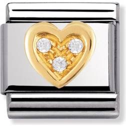 Nomination Composable Classic Link white Heart with Stones Charm - Silver/Gold/White