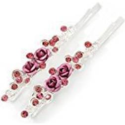 Avalaya Pink Crystal Rose Rhodium Plating 55mm 2-Pack