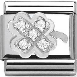 Nomination Composable Classic Link Clover And Stones Charm - Silver/White