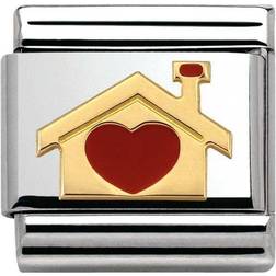 Nomination Composable Classic Link Home with Heart Charm - Silver/Gold/Red