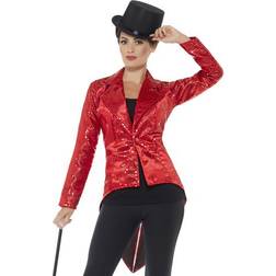 Smiffys Sequin Tailcoat Jacket Ladies Red