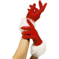 Smiffys Kerst handschoenen rood witte bontrand dames