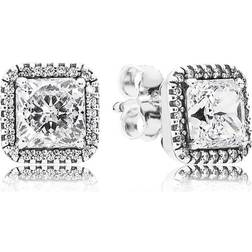 Pandora Square Sparkle Halo Stud Earrings - Silver/Transparent