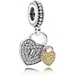 Pandora Love Locks Silver/Gold Pendant Charm w. Cubic Zirconia (791807CZ)