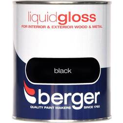 Berger Liquid Gloss Metal Paint, Wood Paint Black 0.75L