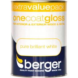 Berger One Coat Gloss Metal Paint, Wood Paint Brilliant White 1.25L