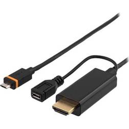 Deltaco Slim USB Micro B M - HDMI + USB Micro B F 1m
