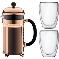 Bodum Chambord Piston Coffee Set - 8 Tazas 1l Marrón Con 2 Vasos De Doble Pared Pavi