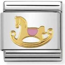 Nomination Composable Classic Pink Rocking Horse Link Stainless Steel/Gold/Enamel Charm (030242 43)