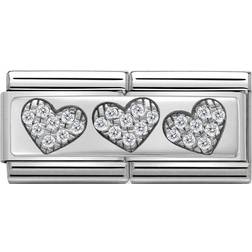 Nomination Composable Classic Double Link 3 Hearts Charm - Silver/Transparent