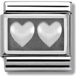 Nomination Composable Classic Link Double Heart Charm - Silver/Black