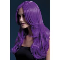 Smiffys Fever Khloe Wig, Wavy With Long Fringe,Neon Purple