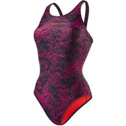 Speedo Boom Allover Muscleback Swimsuit - Black/Pink