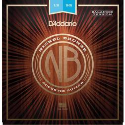 D'Addario Cordes Guitare Acoustique Corde Guitare Folk NB1252BT Cordes pour Guitare acoustique Nickel Bronze Light (Balanced Tension) 12-52