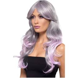 Smiffys Fashion Ombre Wig Wavy Long Grey & Pastel Pink