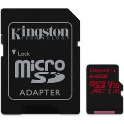 Kingston Canvas React microSDXC Class 10 UHS-I U3 V30 A1 100/80MB/s 64GB +Adapter