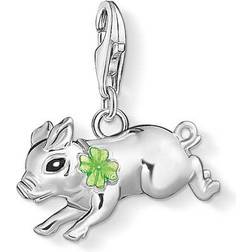 Thomas Sabo Little Pig with Cloverleaf Charm Pendant - Silver/Black/Green