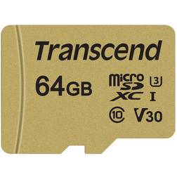 Transcend TS64GUSD500S 64GB UHS-I U3 MicroSD Memory Card with Adapter